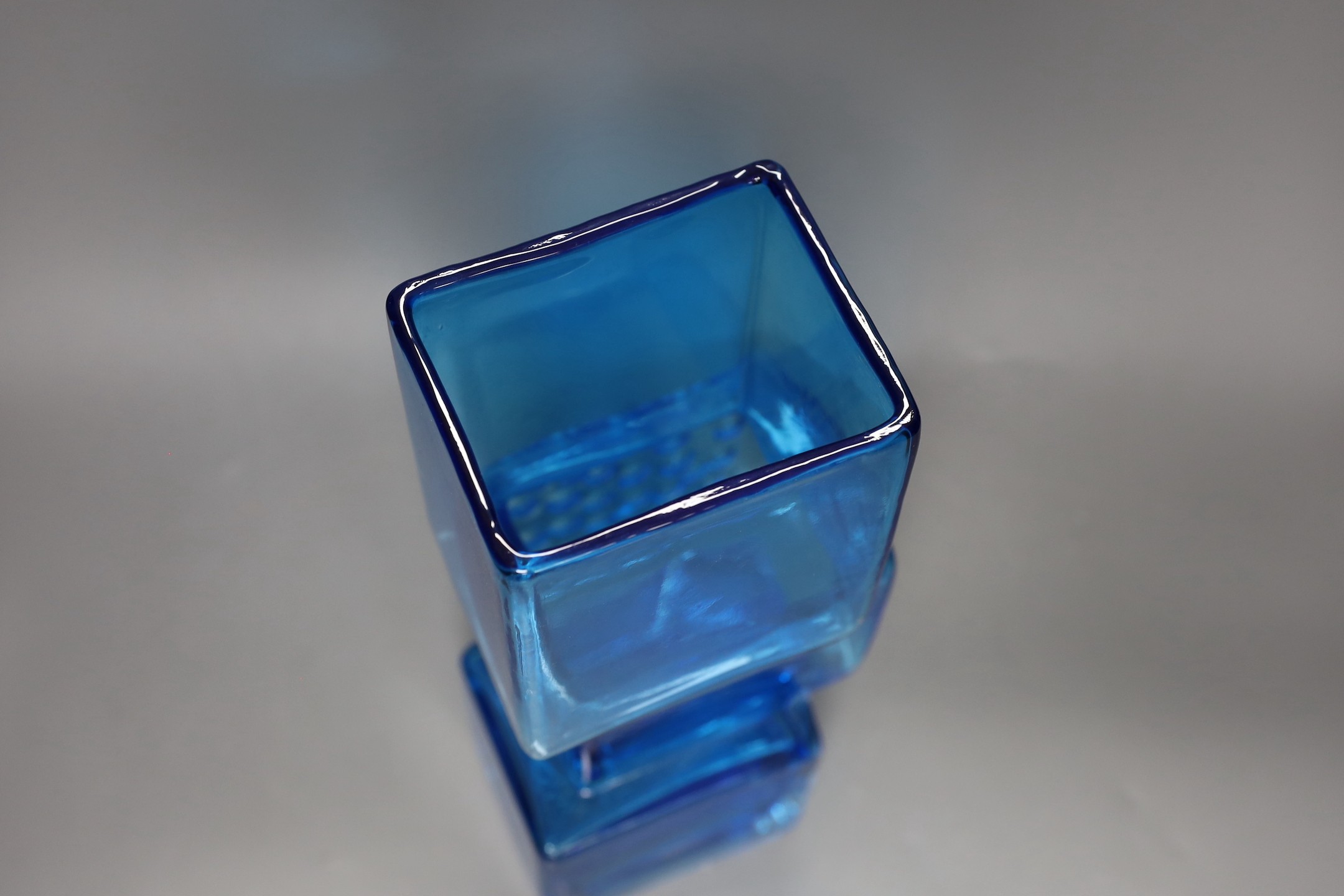 A large Whitefriars-style blue Drunken Bricklayer vase, 34cm tall